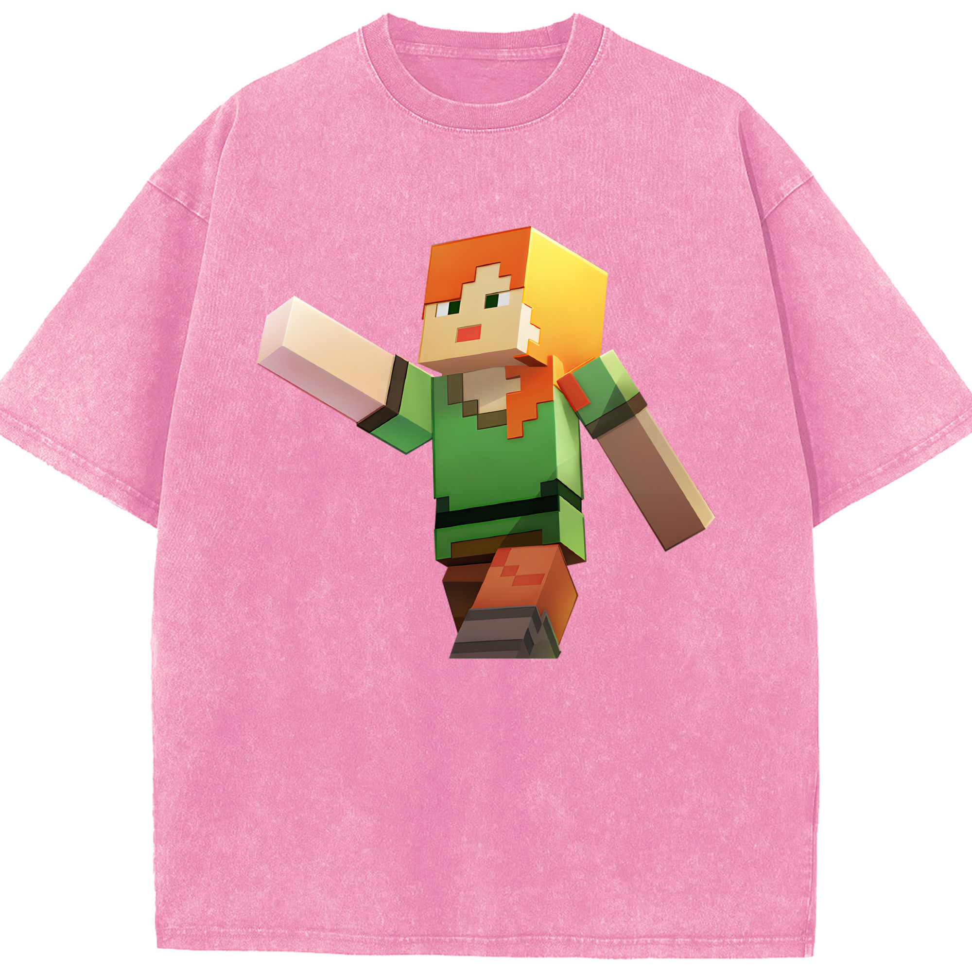 （画像用） マインクラフト ブロックの世界 Minecraft MC Block world 綿100% ヴィンテージ風 半袖Tシャツ（フロントプリント）